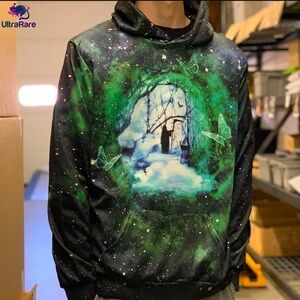 Ultra Rare all over print graphic hoodie sweatshirt grim reaper forest Size XL